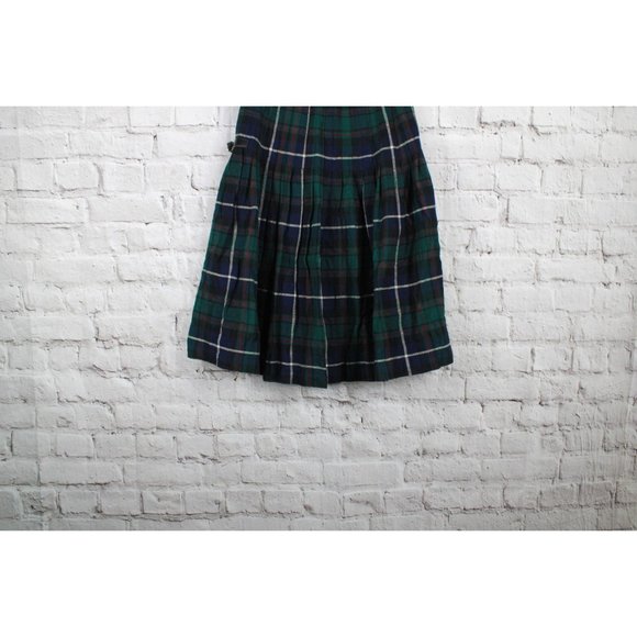 *Vintage Brendella Blue Green Tartan Plaid 100% Wool Pleated Skirt - Picture 6 of 9